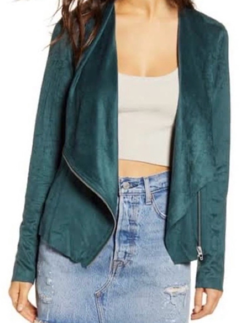 Blank NYC Drape Front Faux Suede Jacket